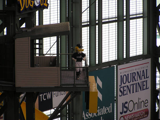 Bernie Brewer enjoying the Brewers game at Miller 